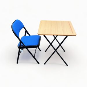 Folding Exam Table with Blue Folding Fabric Chair Set