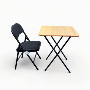Folding Exam Table with Black Folding Fabric Chair Set